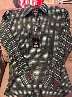 Lansky Bros. Teal & Black Grid Men's Button-Down Shirt